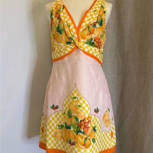 Antonio Melani Fruit Print Mini Dress Linen Blend | Open Back | NWT